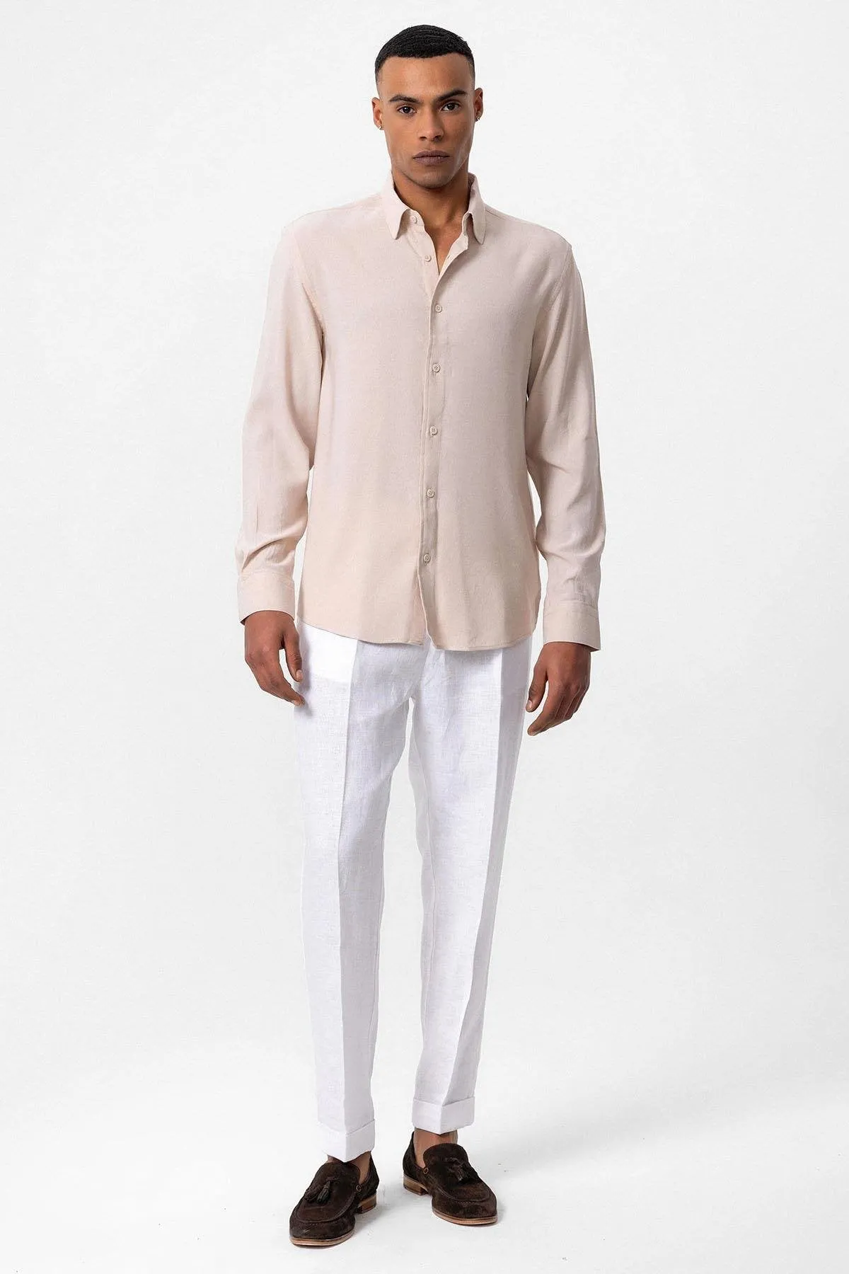 Beige Long Sleeve Linen Shirt - Wessi sold by Wessi product image thumbnail 3