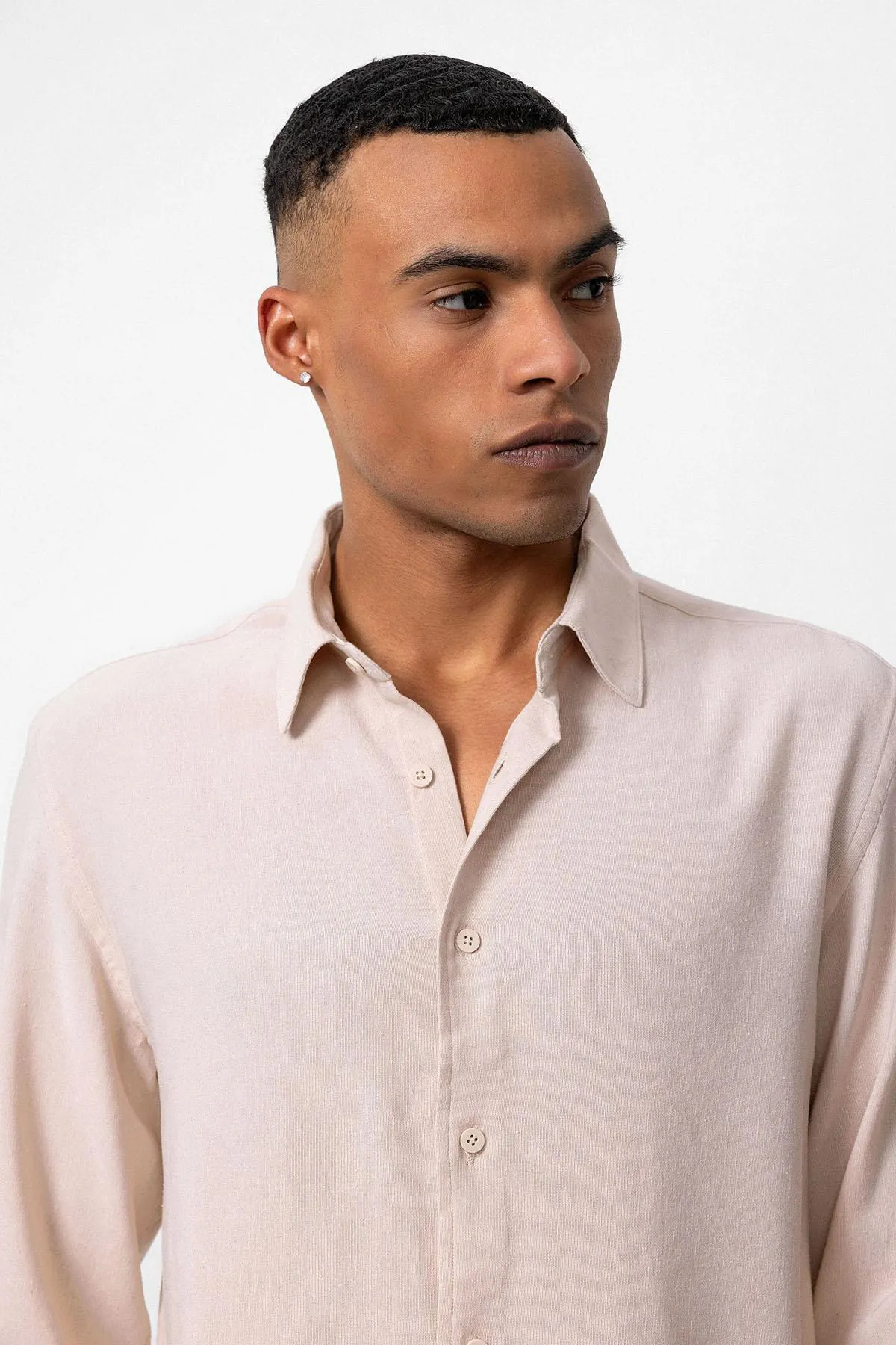 Beige Long Sleeve Linen Shirt - Wessi sold by Wessi product image thumbnail 5