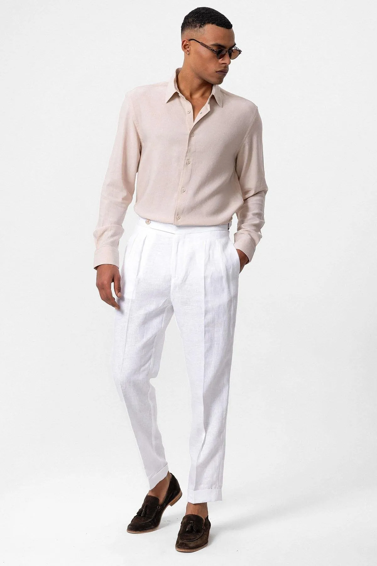 Beige Long Sleeve Linen Shirt - Wessi sold by Wessi product image thumbnail 2