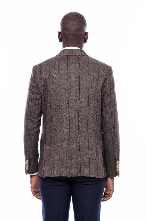 Checked Brown Slim-Fit Men's Blazer - Wessi sold by Wessi product image thumbnail 3