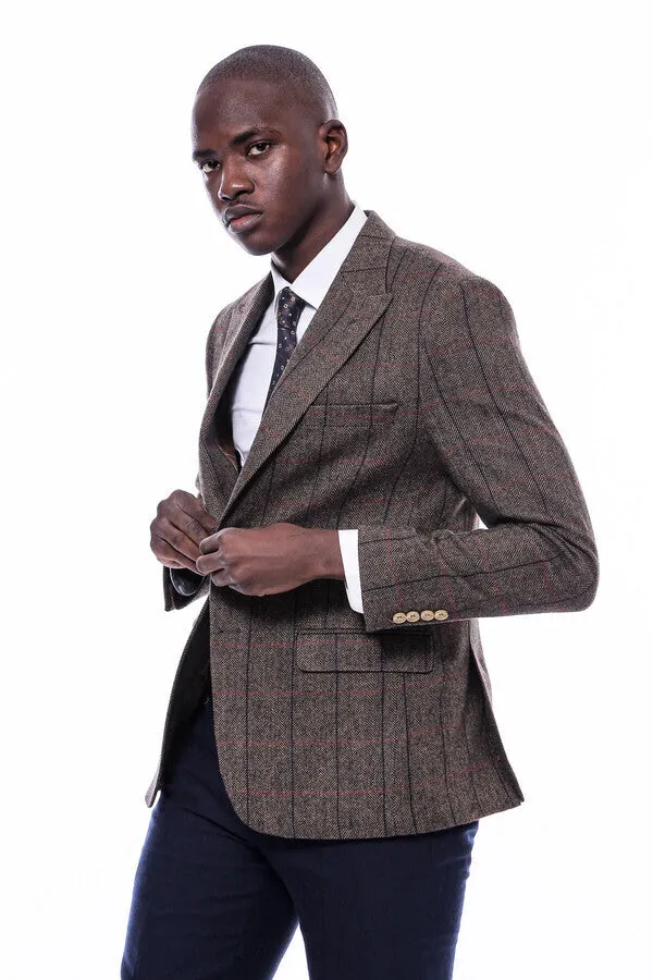 Checked Brown Slim-Fit Men's Blazer - Wessi sold by Wessi product image thumbnail 4