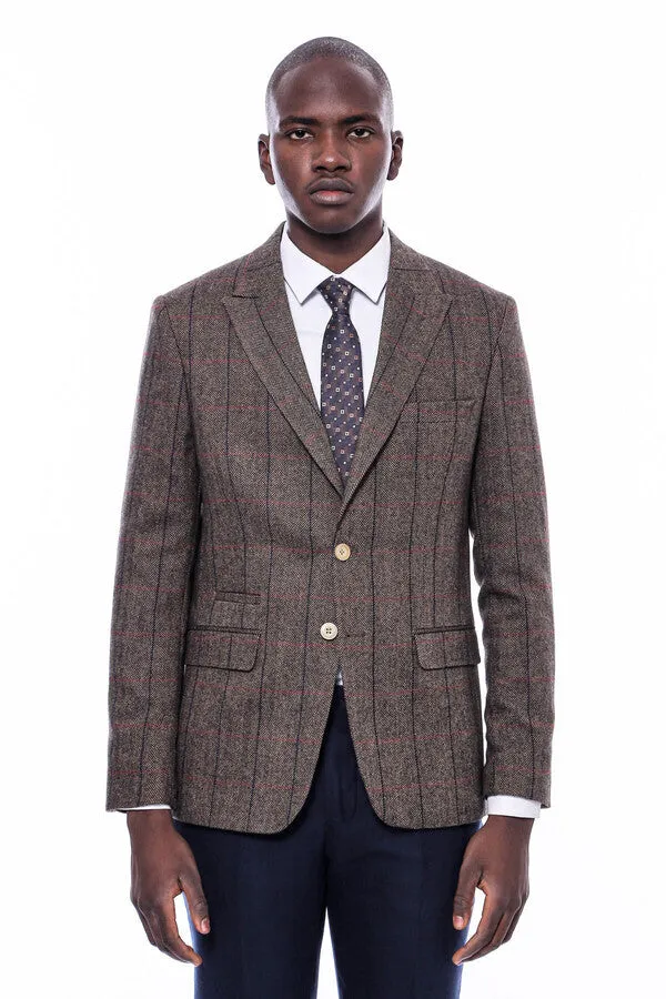 Checked Brown Slim-Fit Men's Blazer - Wessi sold by Wessi product image thumbnail 5