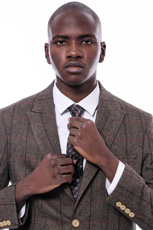 Checked Brown Slim-Fit Men's Blazer - Wessi sold by Wessi product image thumbnail 2