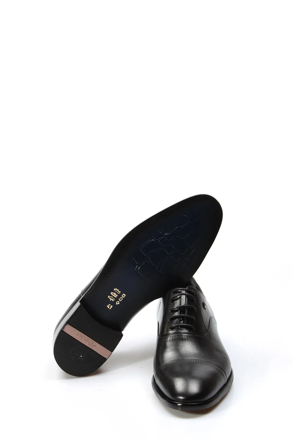 Men's Black Leather Cap-Toe Oxford Shoes - Wessi sold by Wessi product image thumbnail 4