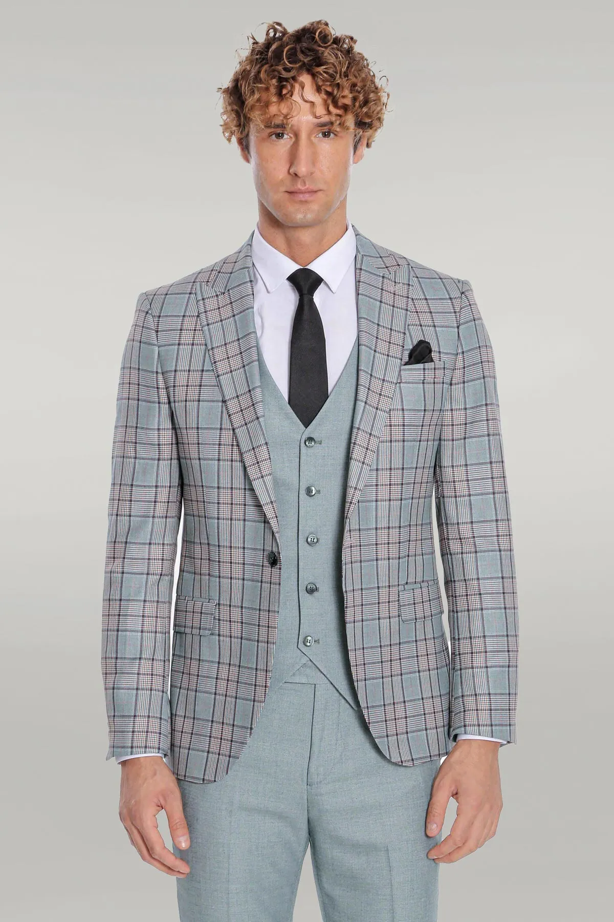 Checked Slim Fit Light Green Men Suit - Wessi sold by Wessi product image thumbnail 5