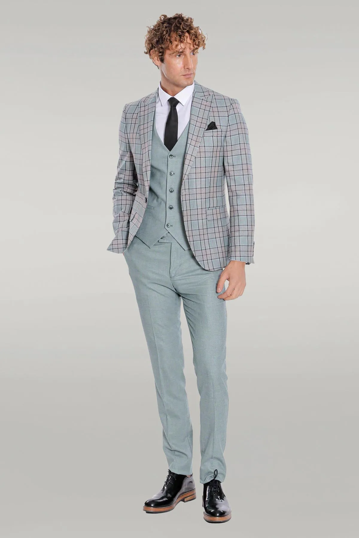 Checked Slim Fit Light Green Men Suit - Wessi sold by Wessi product image thumbnail 2