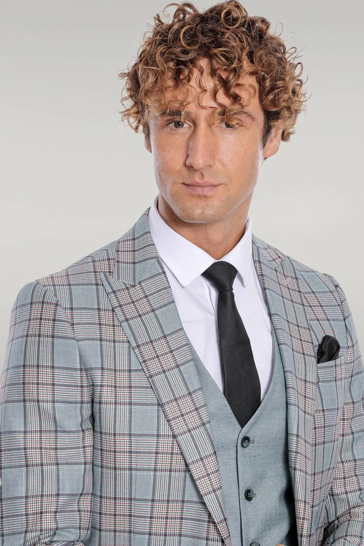 Checked Slim Fit Light Green Men Suit - Wessi sold by Wessi product image thumbnail 3