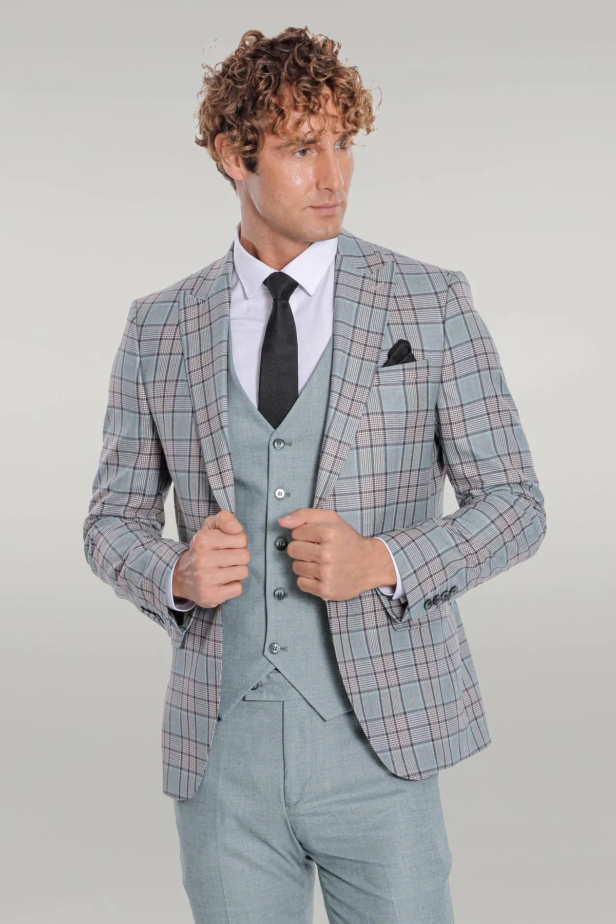Checked Slim Fit Light Green Men Suit - Wessi sold by Wessi