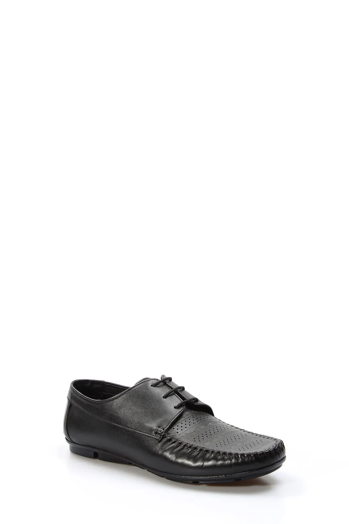 Men's Black Leather Lace-Up Loafers with Perforated Detail - Wessi sold by Wessi product image thumbnail 4