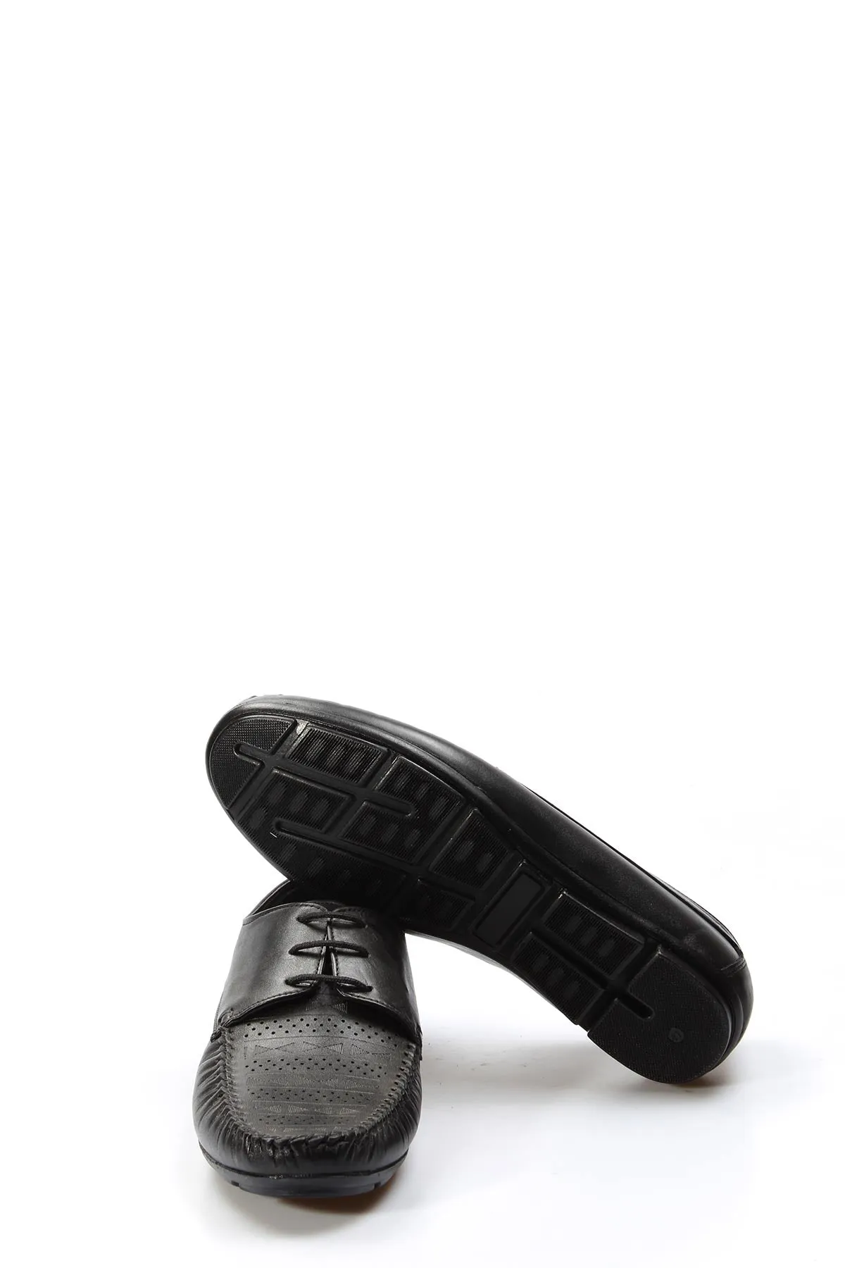 Men's Black Leather Lace-Up Loafers with Perforated Detail - Wessi sold by Wessi product image thumbnail 5