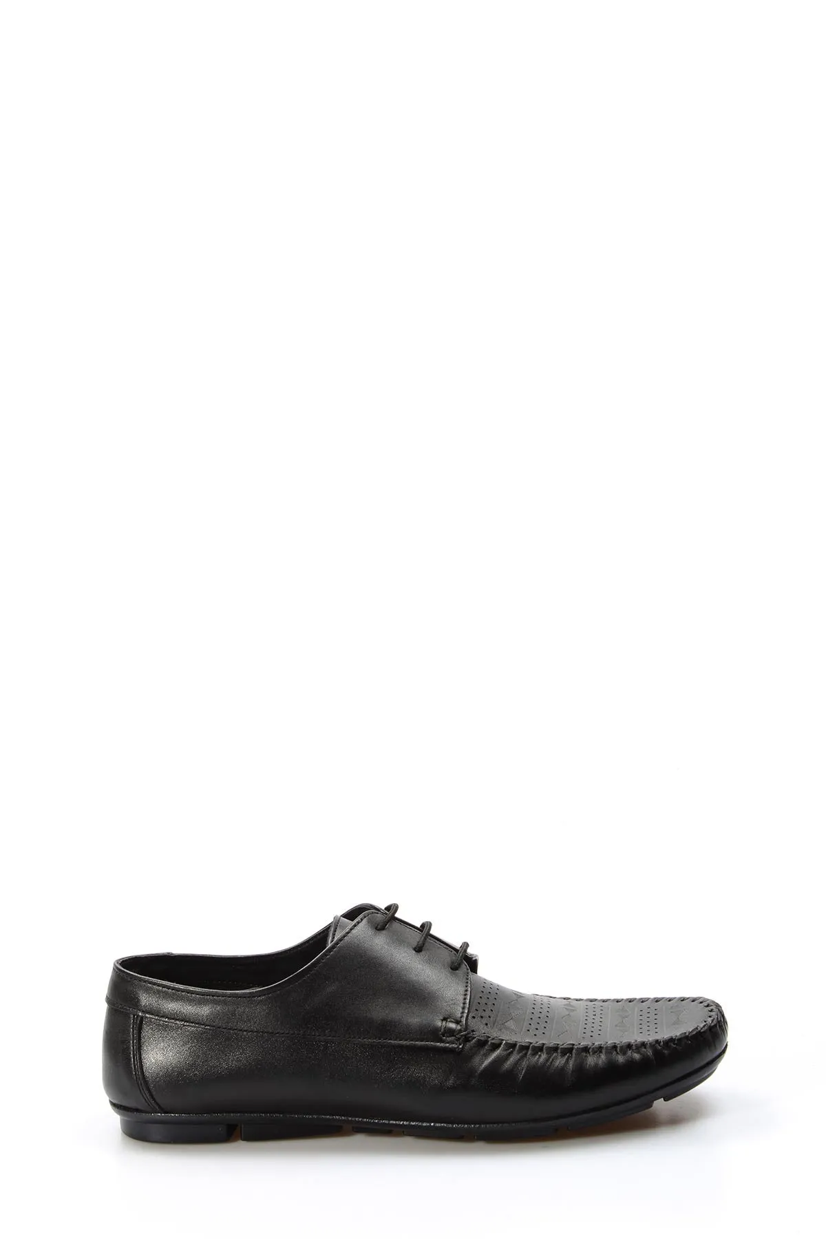 Men's Black Leather Lace-Up Loafers with Perforated Detail - Wessi sold by Wessi product image thumbnail 2