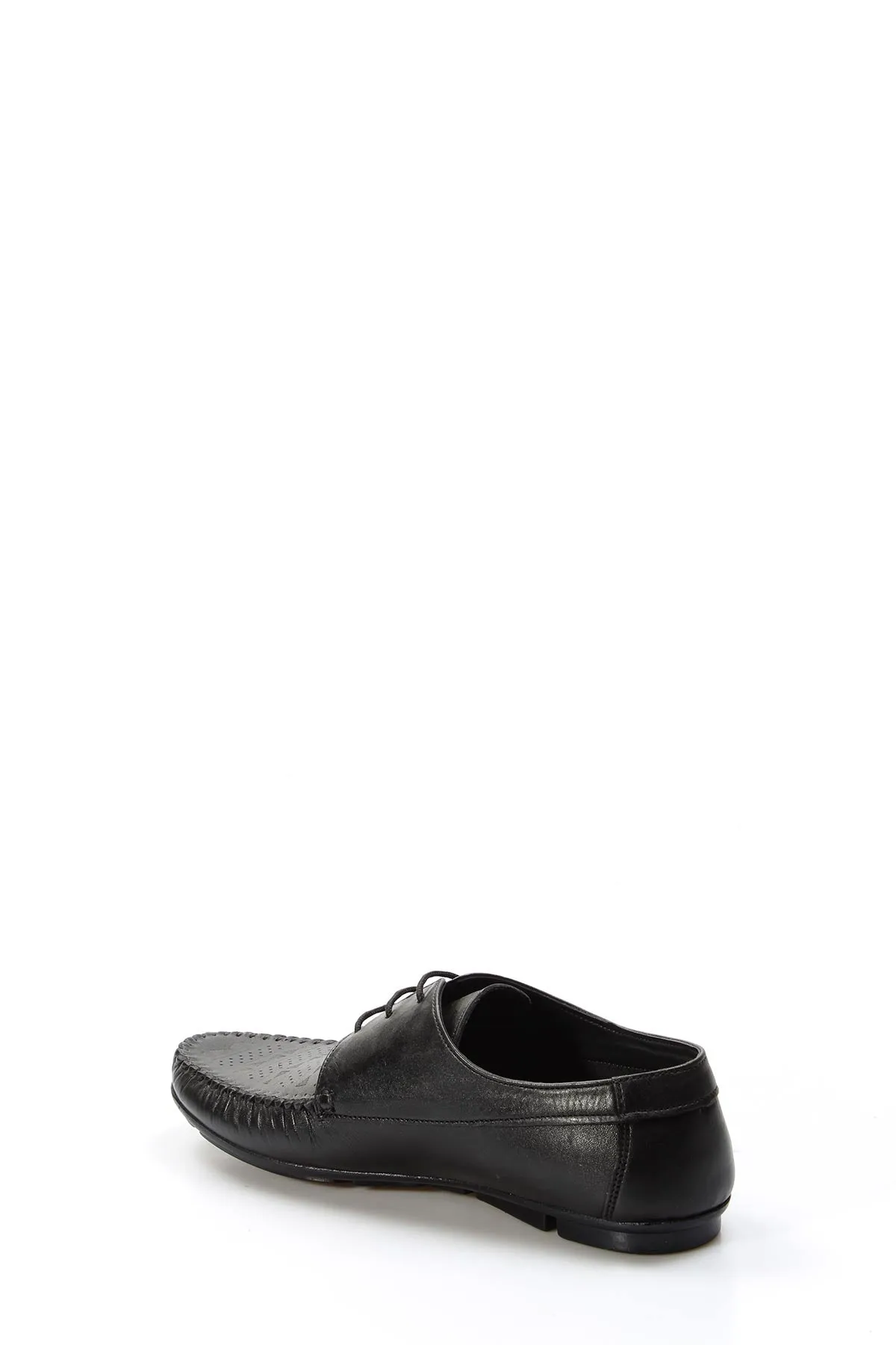 Men's Black Leather Lace-Up Loafers with Perforated Detail - Wessi sold by Wessi product image thumbnail 3