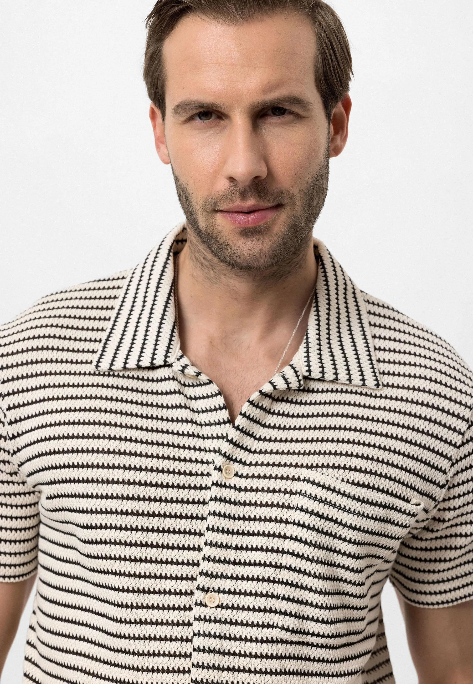 Black Knitted Striped Short Sleeve Men's Shirt - Wessi sold by Wessi product image thumbnail 4