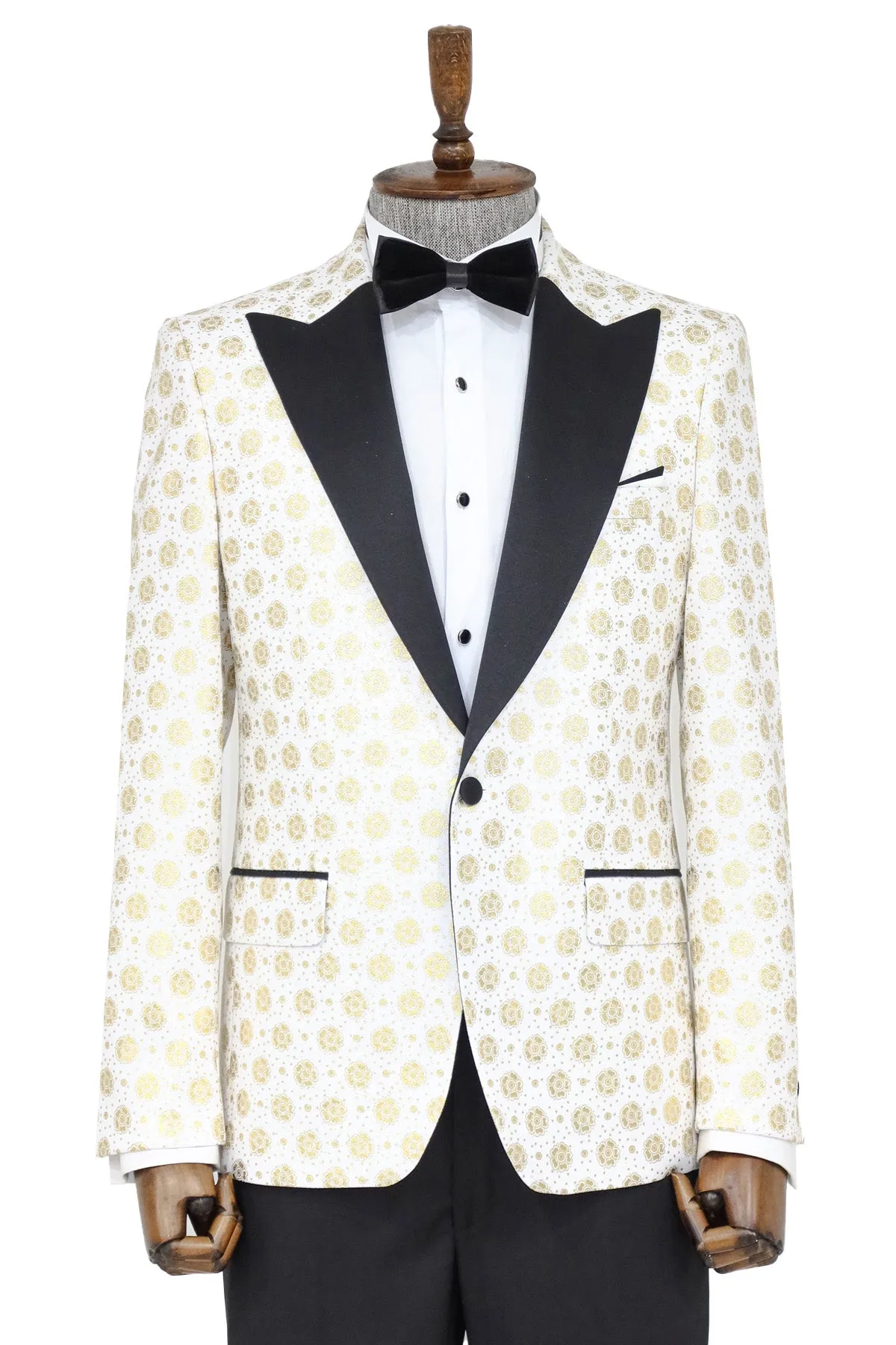 Floral Patterned Peak Lapel White Men Wedding Tuxedo Blazer - Wessi sold by Wessi