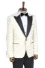 Floral Patterned Peak Lapel White Men Wedding Tuxedo Blazer - Wessi sold by Wessi