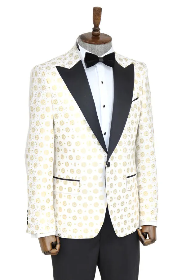 Floral Patterned Peak Lapel White Men Wedding Tuxedo Blazer - Wessi sold by Wessi product image thumbnail 4
