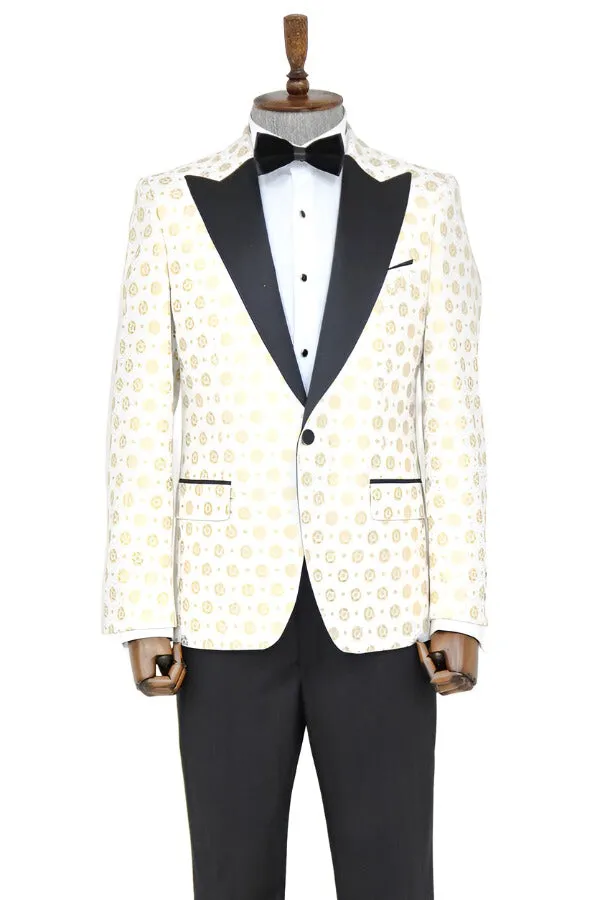 Floral Patterned Peak Lapel White Men Wedding Tuxedo Blazer - Wessi sold by Wessi product image thumbnail 5