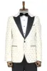 Floral Patterned Peak Lapel White Men Wedding Tuxedo Blazer - Wessi sold by Wessi
