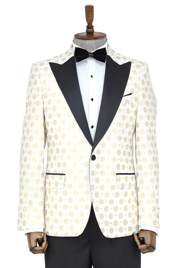Floral Patterned Peak Lapel White Men Wedding Tuxedo Blazer - Wessi sold by Wessi product image thumbnail 3