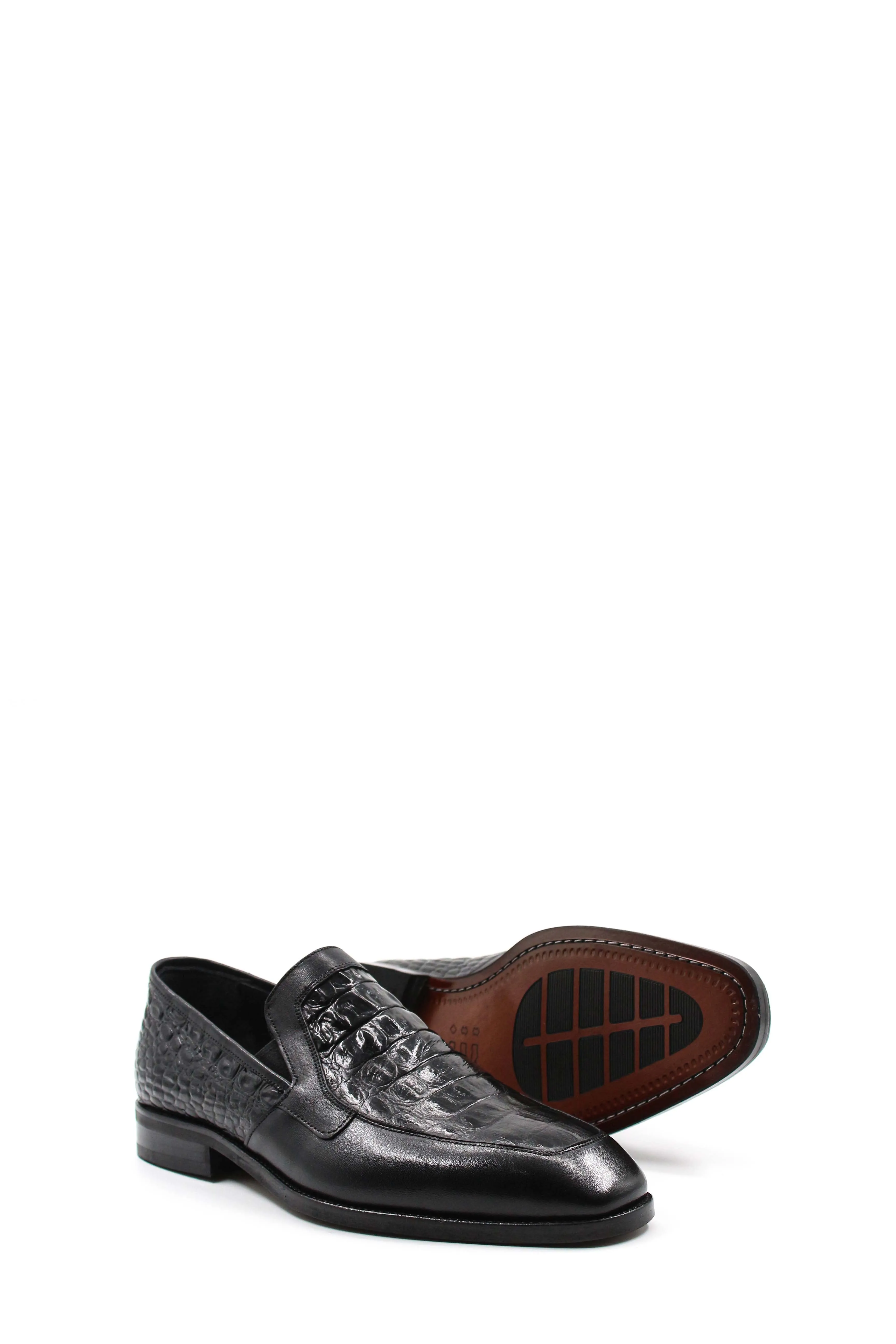 Black Croc-Embossed Leather Loafers Wessi sold by Wessi product image thumbnail 3
