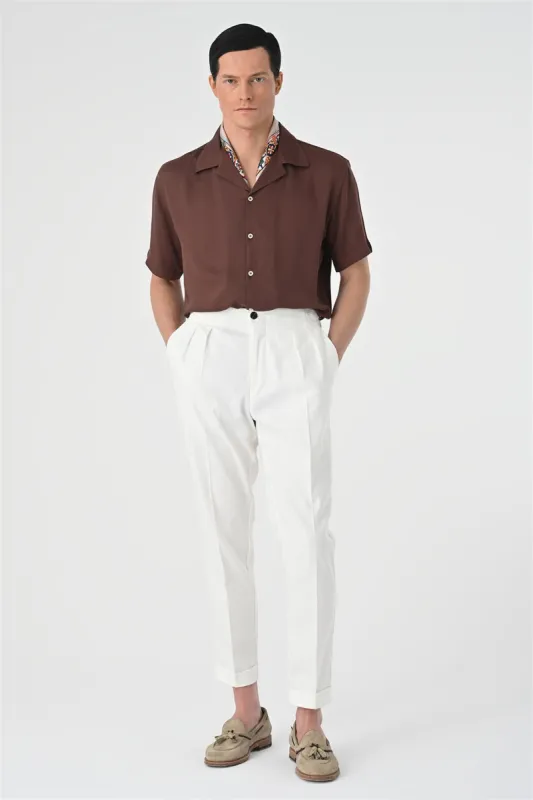 Men's Brown Open Collar Oversized Short Sleeve Shirt - Wessi sold by Wessi