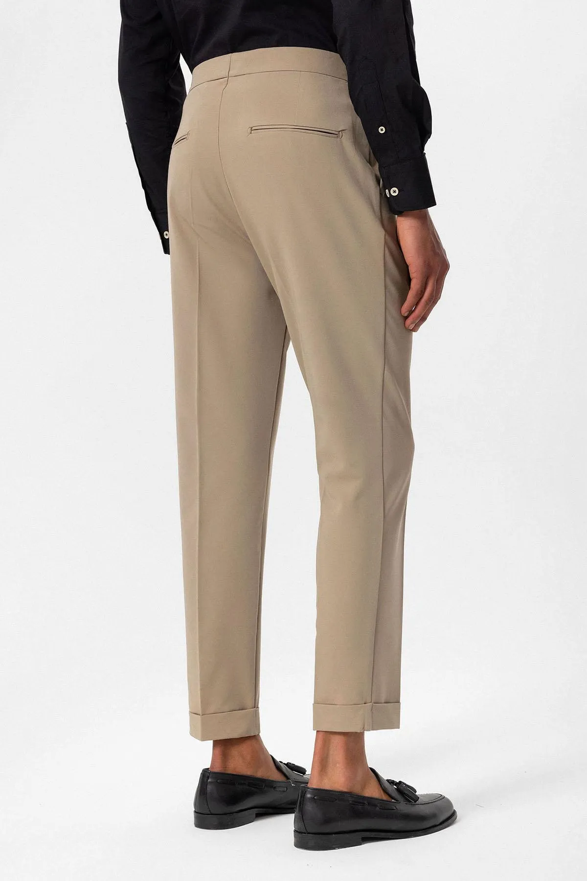Beige High Waist Buckle Closure Pleated Men's Trousers - Wessi sold by Wessi product image thumbnail 5