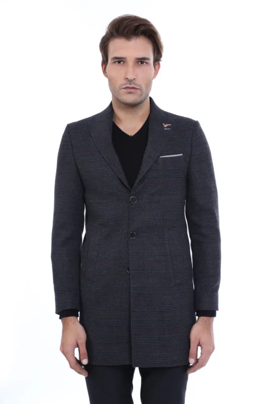 Wide Pointed Collar Anthracitic Plaid Coat - Wessi sold by Wessi
