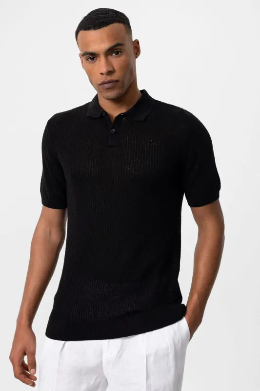 Men's Black Polo Collar Knit T-Shirt - Wessi sold by Wessi