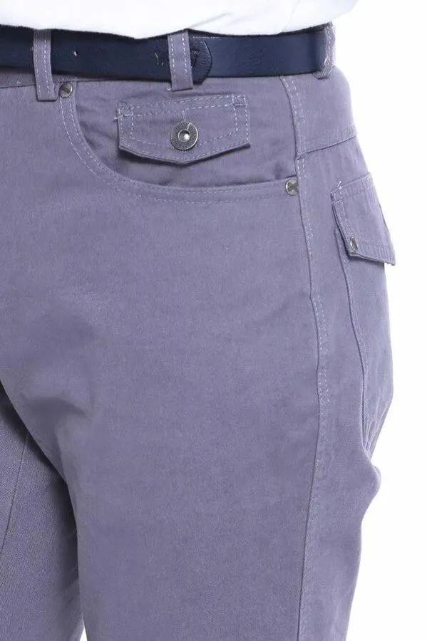 Suede Flap Pockets Plain Cotton Grey Men Pants - Wessi sold by Wessi product image thumbnail 2