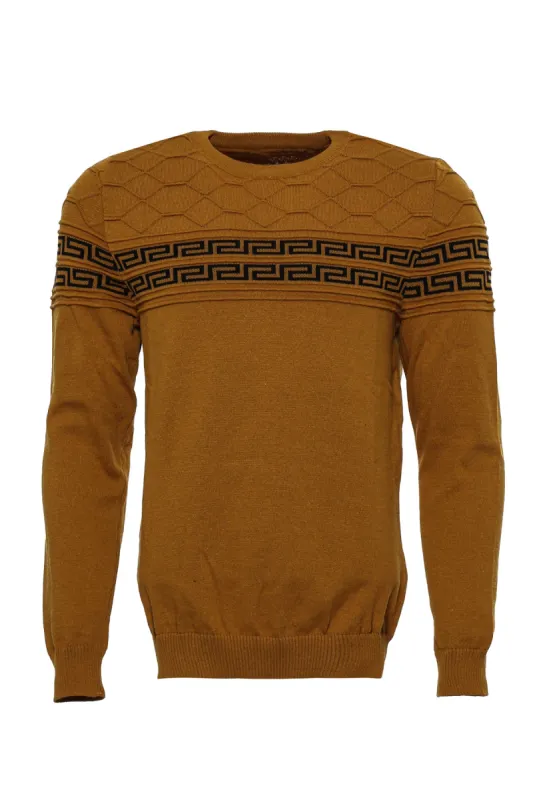 Crew Neck Knitwear Chest Patterned Over Camel - Wessi sold by Wessi