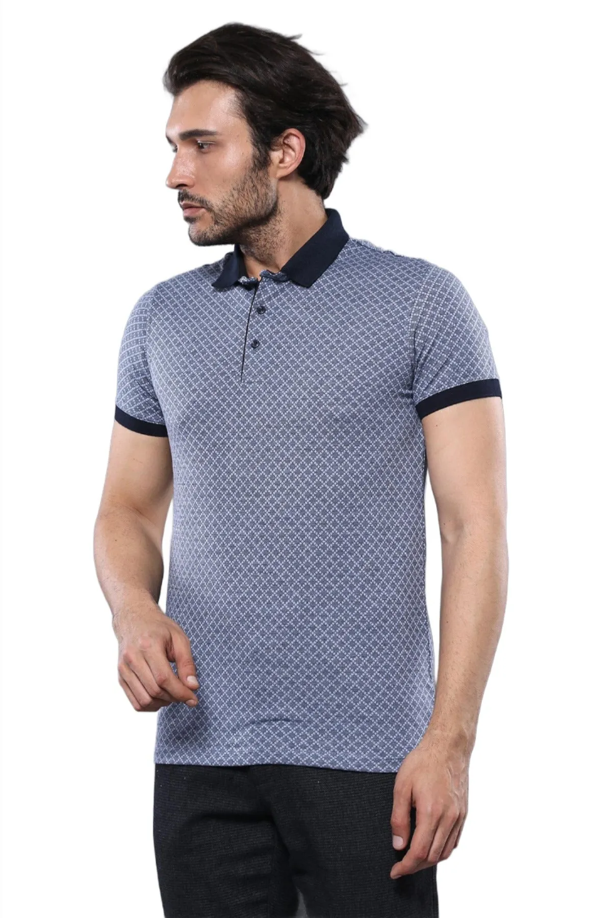 Blue Patterned Polo Men T-Shirt | Wessi sold by Wessi