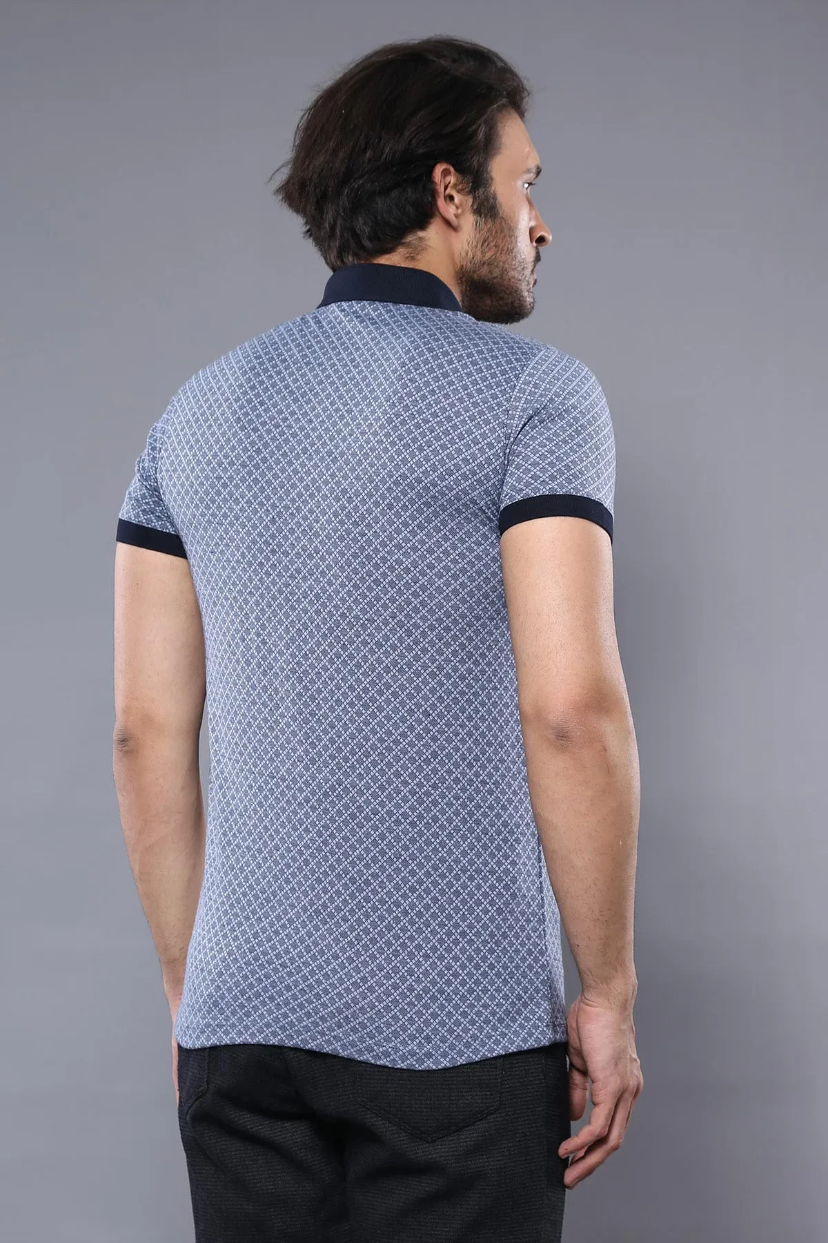 Blue Patterned Polo Men T-Shirt | Wessi sold by Wessi product image thumbnail 3