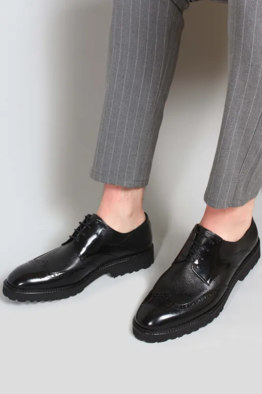 Men's Black Leather Brogue Oxford Shoes with Sturdy Sole - Wessi sold by Wessi