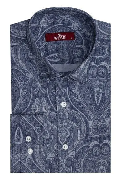 Blue Patterned Slim Fit Men's Shirt - Wessi sold by Wessi