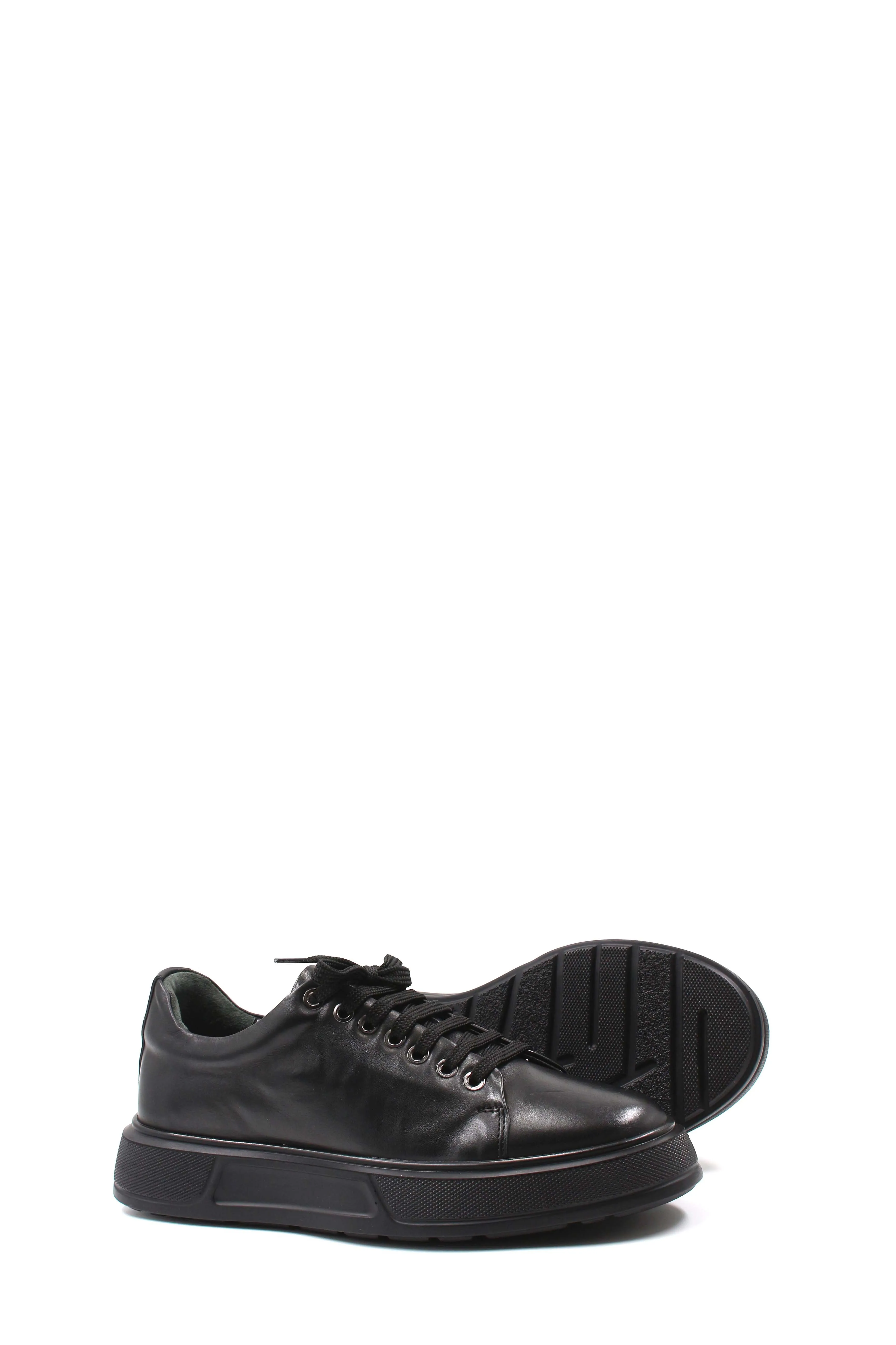 Men's Black Chunky Sole Leather Sneakers with Enhanced Comfort - Wessi sold by Wessi product image thumbnail 3