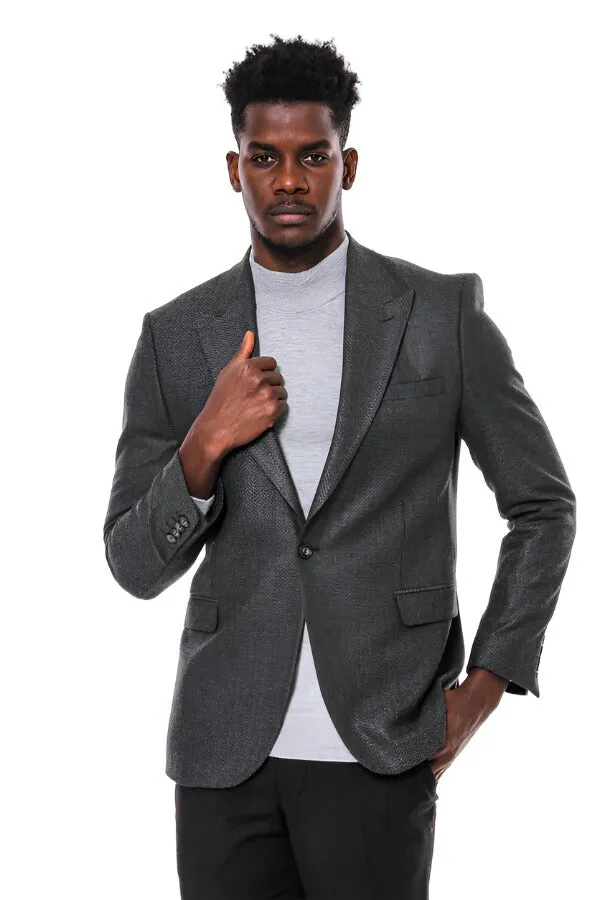 Dark Grey Patterned Slim Fit Blazer - Wessi sold by Wessi