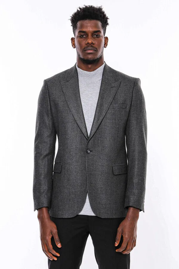 Dark Grey Patterned Slim Fit Blazer - Wessi sold by Wessi product image thumbnail 5