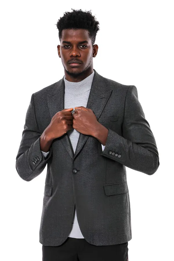 Dark Grey Patterned Slim Fit Blazer - Wessi sold by Wessi product image thumbnail 4