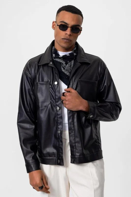 Men's Black Faux Leather  Thin Coat - Wessi sold by Wessi