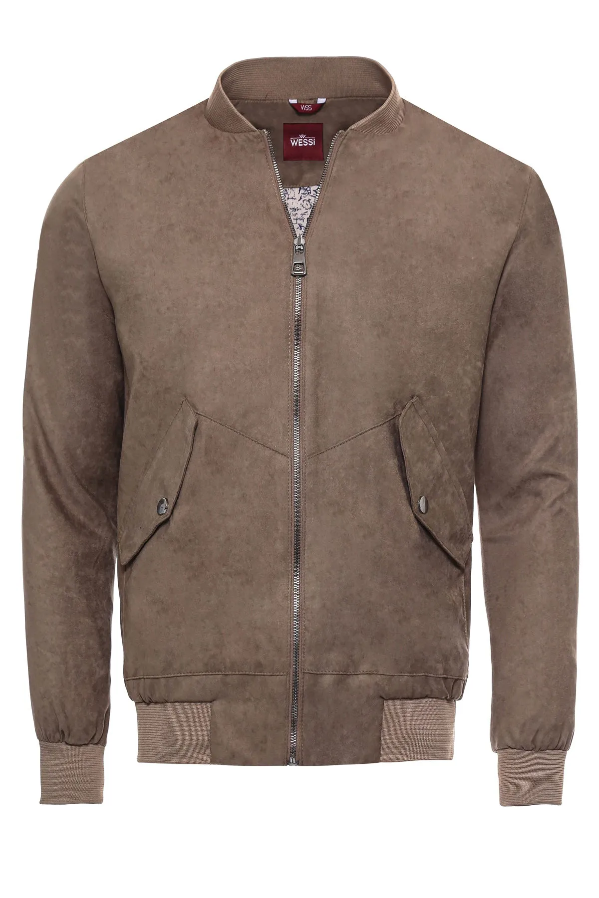 Flap Pockets Suede Light Brown Men Bomber Coat - Wessi sold by Wessi