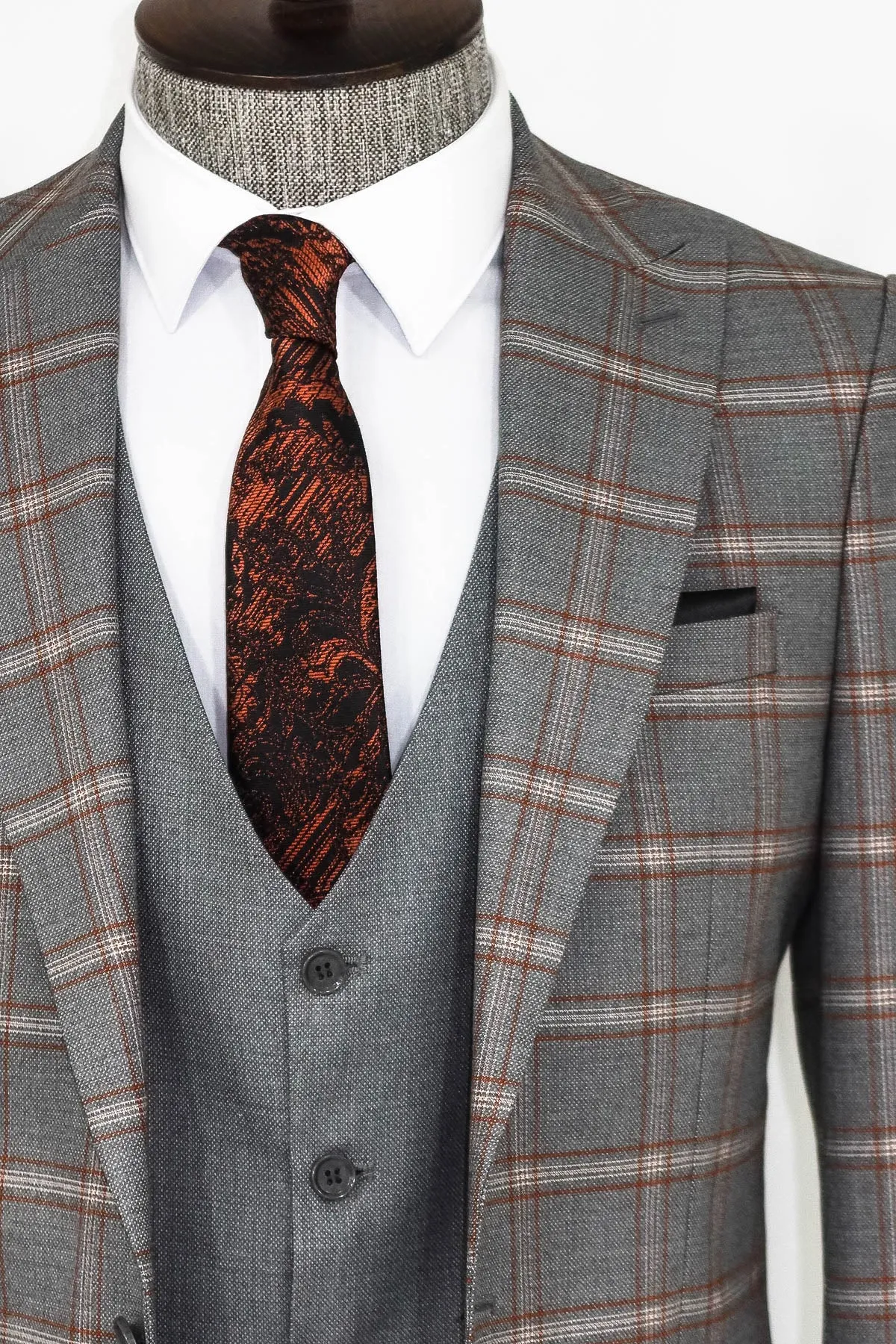 Checked Patterned Grey Slim Fit Suit - Wessi sold by Wessi product image thumbnail 2