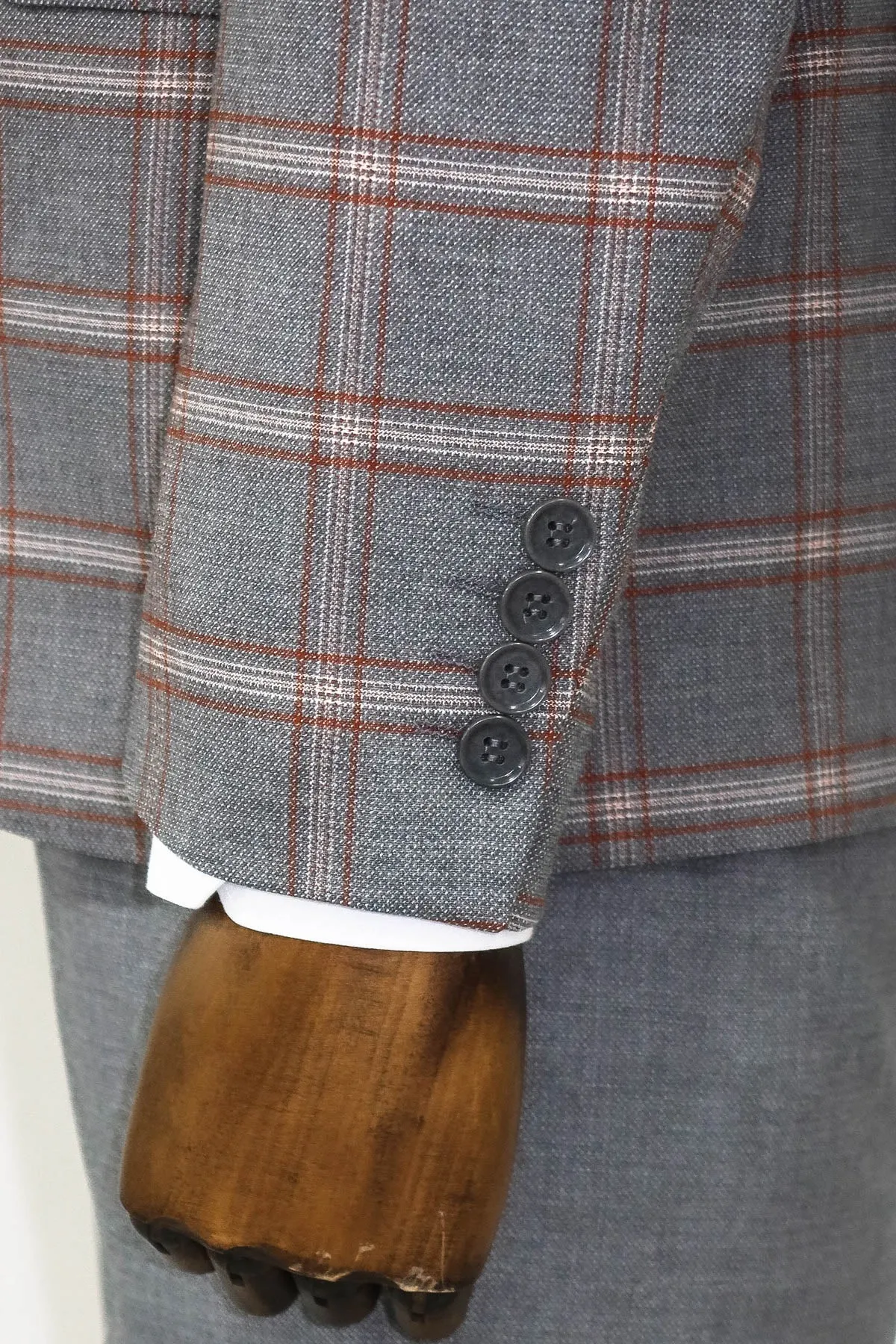 Checked Patterned Grey Slim Fit Suit - Wessi sold by Wessi product image thumbnail 3