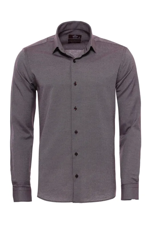 Burgundy Patterned Long Sleeves Slim-Fit Shirt - Wessi sold by Wessi
