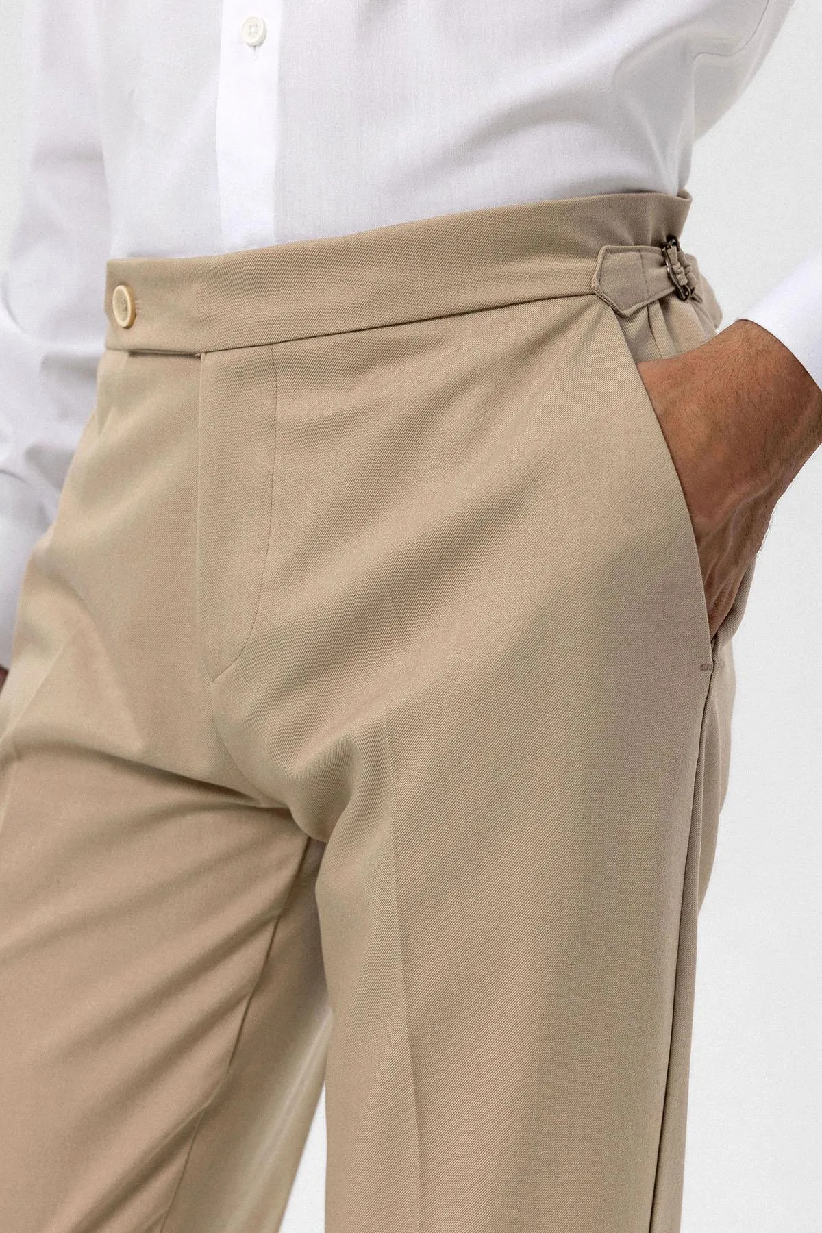 Men's Beige High-Waist Regular Fit Pants - Wessi sold by Wessi product image thumbnail 4