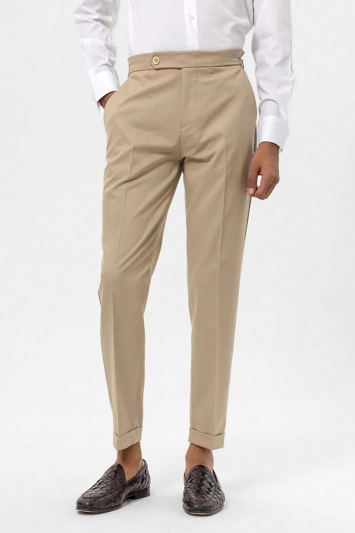Men's Beige High-Waist Regular Fit Pants - Wessi sold by Wessi