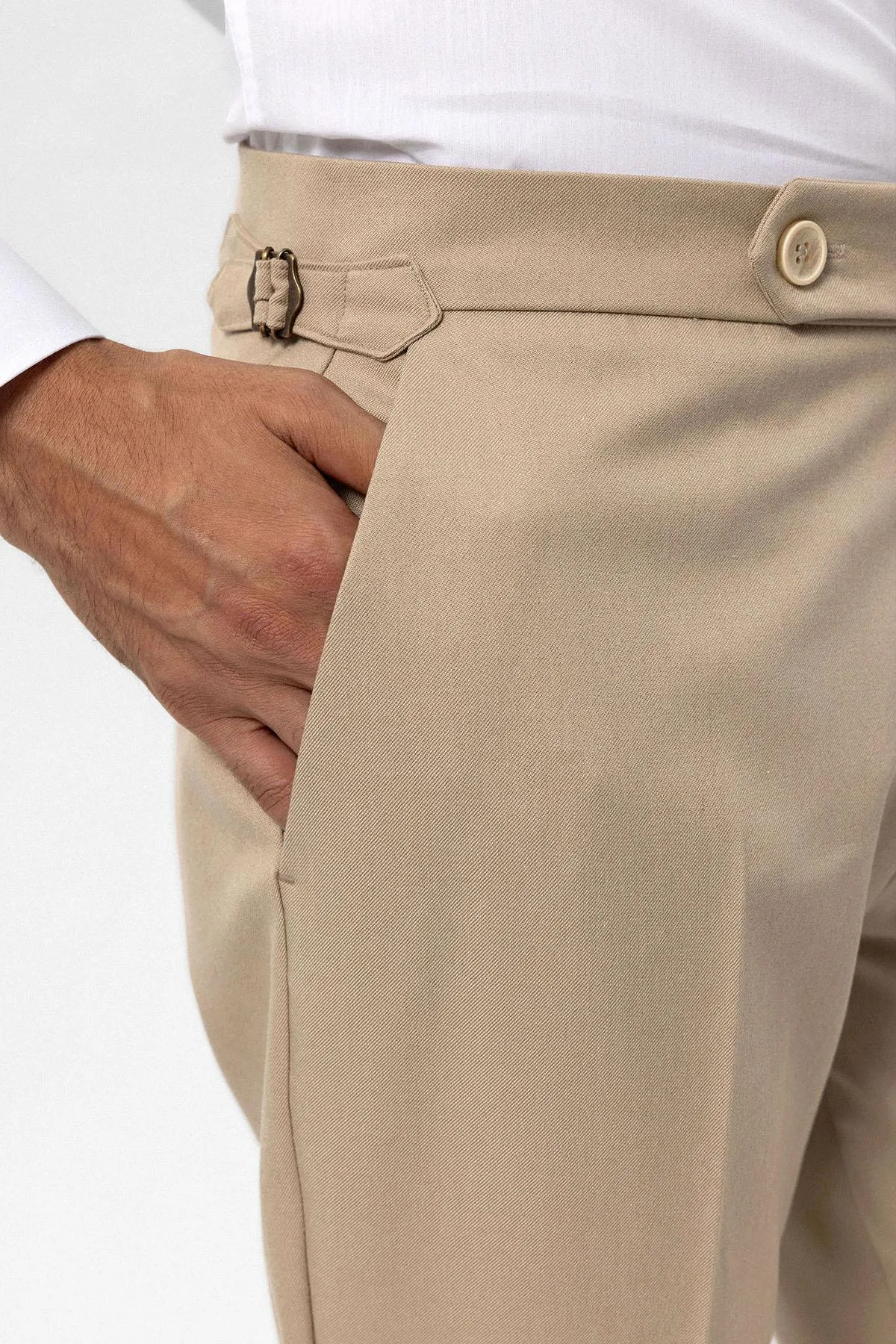 Men's Beige High-Waist Regular Fit Pants - Wessi sold by Wessi product image thumbnail 5