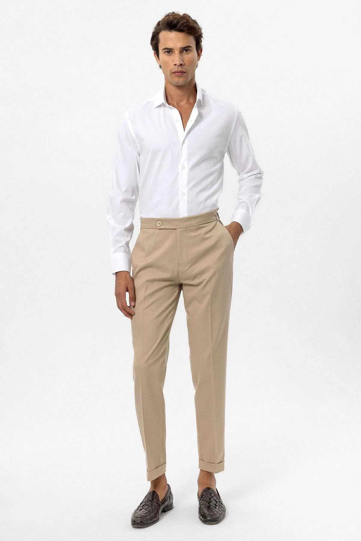 Men's Beige High-Waist Regular Fit Pants - Wessi sold by Wessi product image thumbnail 2
