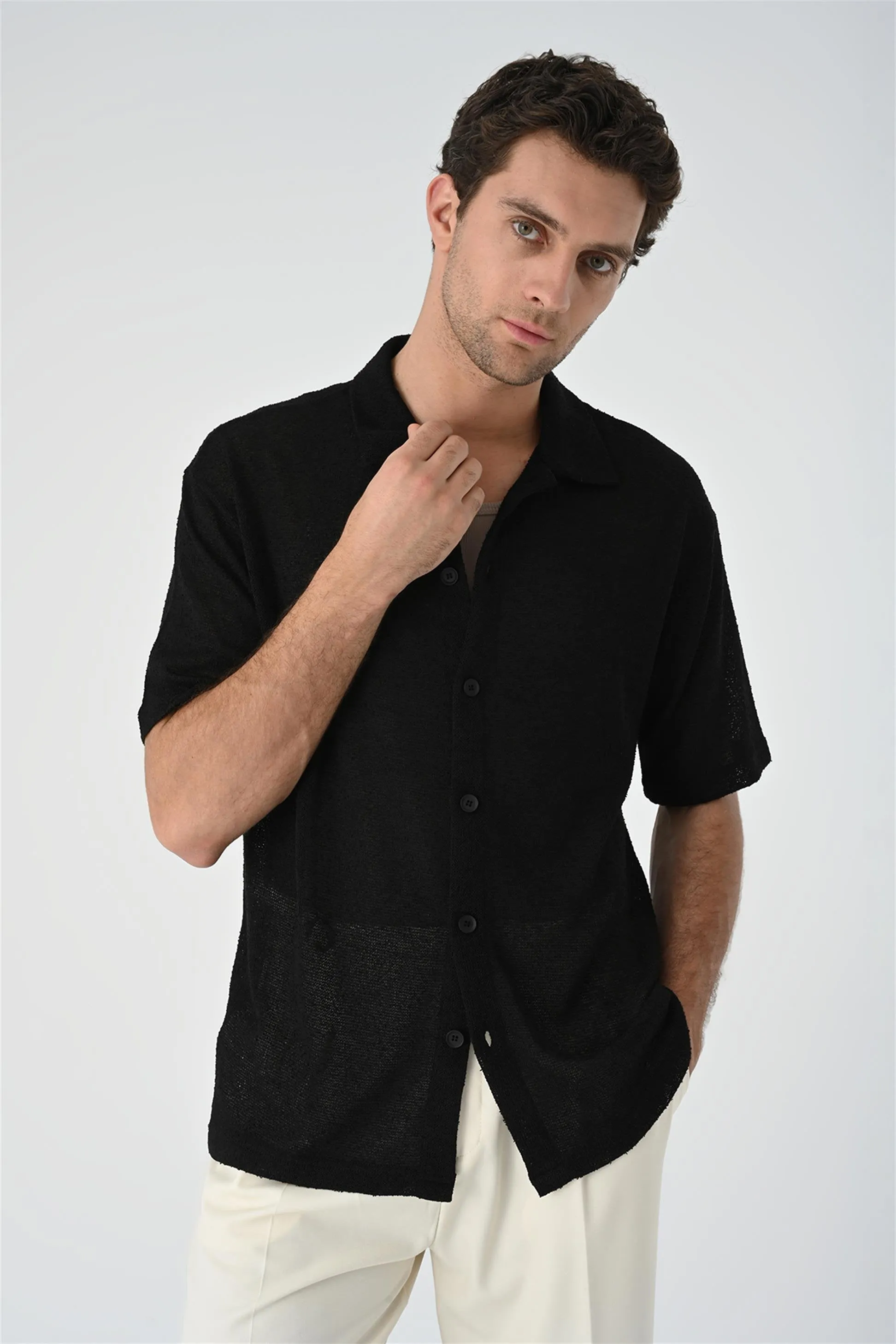 Black Relax Fit Knitwear Men's Shirt - Wessi sold by Wessi product image thumbnail 2