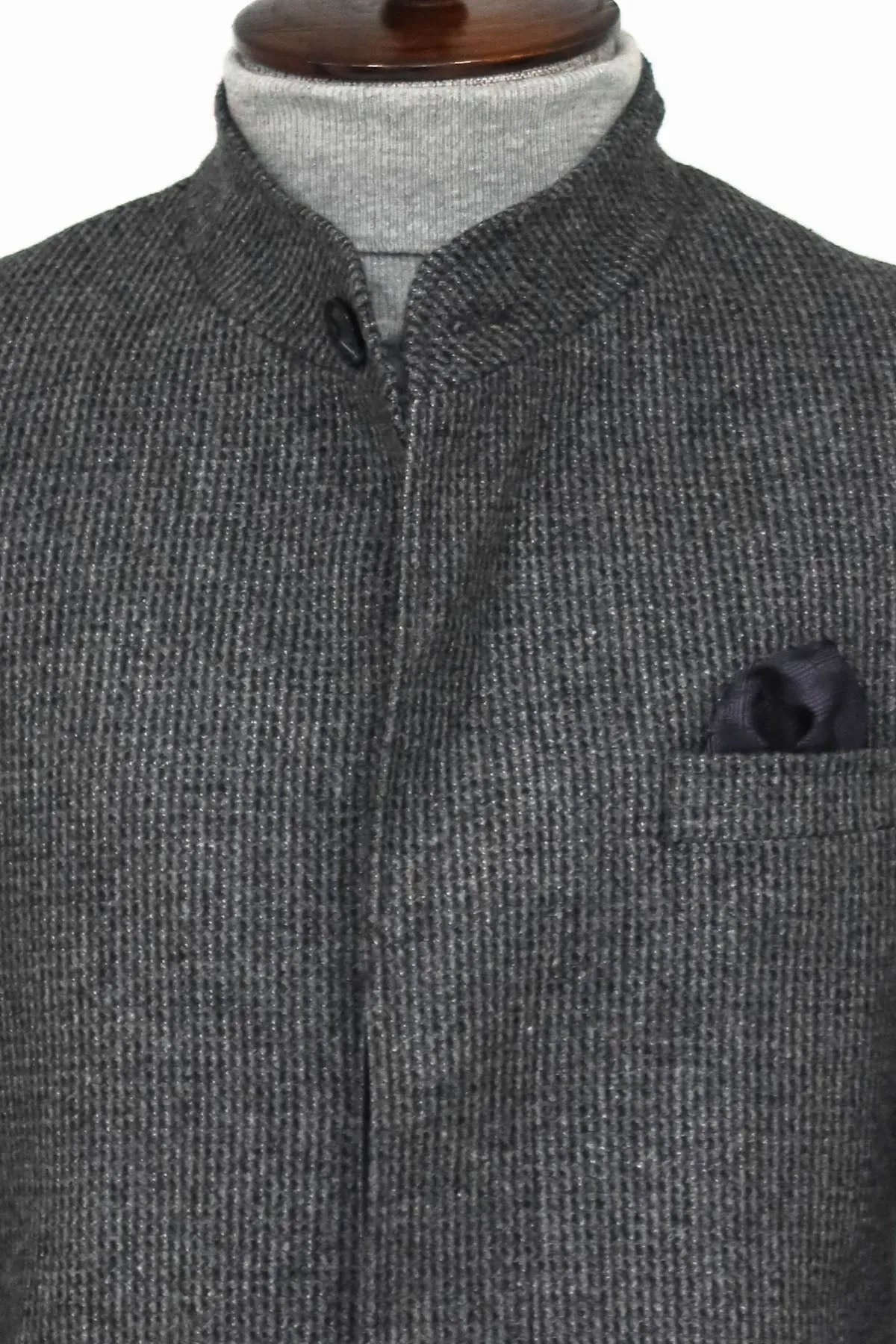 Standing Collar Patterned Grey Men Coat - Wessi sold by Wessi product image thumbnail 2