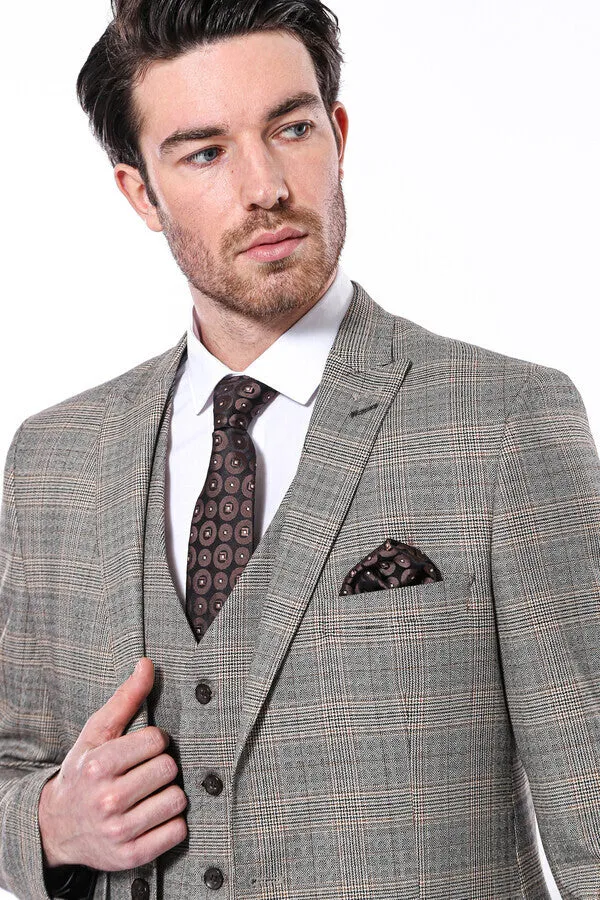 Checked Slim-Fit Cream Men Blazer - Wessi sold by Wessi product image thumbnail 2